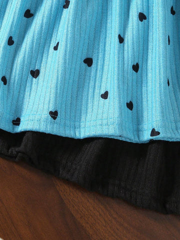 2pcs/Set Young Girl Country Style Patch-Up Patch Print Floral Strap Dress, Patchwork Pink Slip Dress