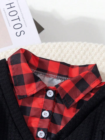 2pcs/Set Young Girl Retro Style 2 In 1 T-Shirt With Embroidered Cherry And Denim Pants