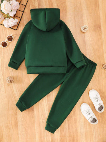 2pcs Young Girl Casual English Letter Hooded Sweatshirt And Letter Print Pants Set, Spring/Autumn