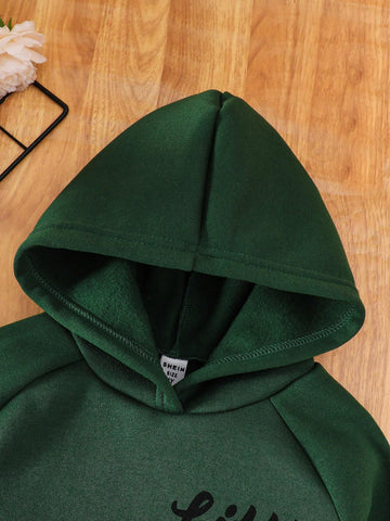 2pcs Young Girl Casual English Letter Hooded Sweatshirt And Letter Print Pants Set, Spring/Autumn