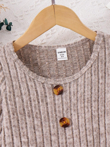 2pcs Young Girl Girls Vertical Ribbed Long Sleeve Casual Comfortable Autumn/Winter Matching Mommy And Me Dress