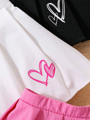 3 Piece Set: Young Girl Woven Solid Color Fitted Pleated Skirt