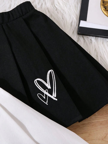 3 Piece Set: Young Girl Woven Solid Color Fitted Pleated Skirt