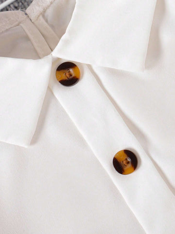 3pcs/Set Girls' Minimalist Long Sleeve Shirt, Diamond Plaid Vest And Pleated Skirt, School Style