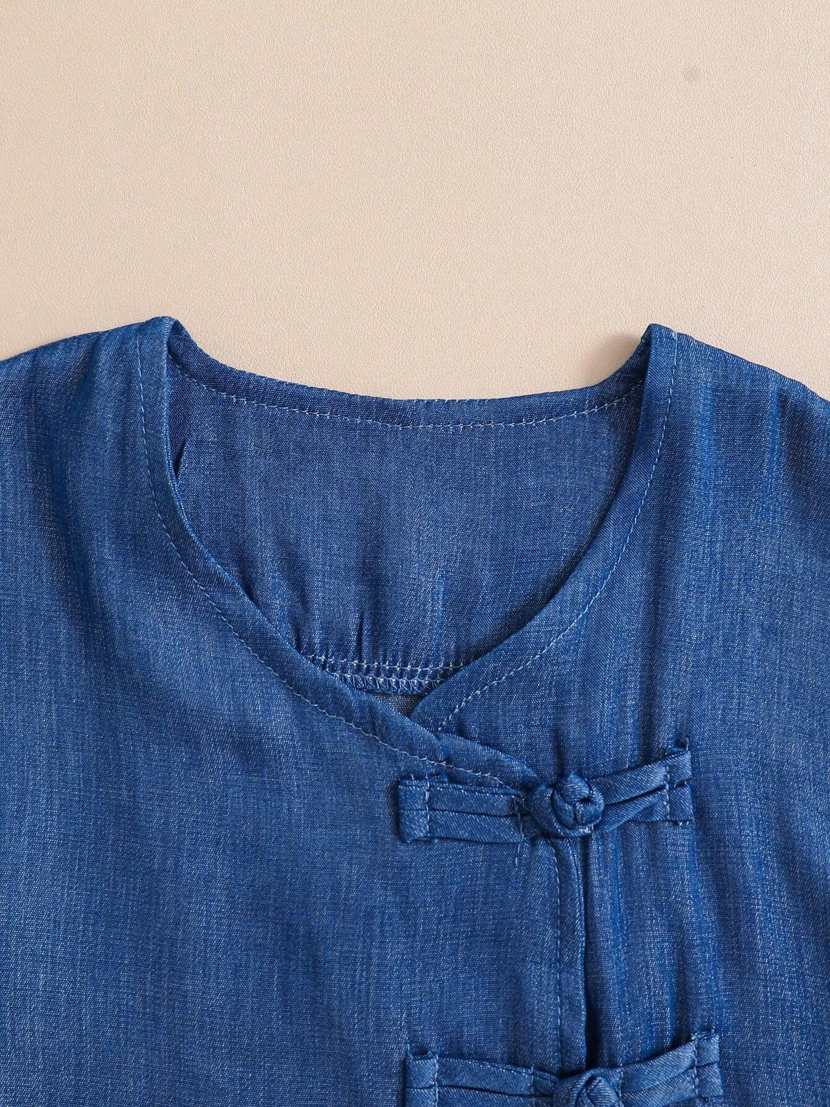 3pcs/Set Young Boy Chinese Hanfu Style Outfit - Sleeveless Denim-Look Vest, Short Sleeve Round Neck T-Shirt,