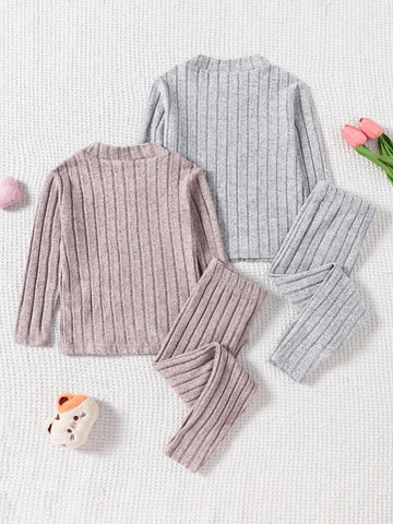 SHEIN 4pcs Young Girl Cute Cartoon Embroidery Stand Collar Long Sleeve T-Shirt & Lounge Pants Pajama Set, Snug Fit, Soft & Warm For Autumn/Winter