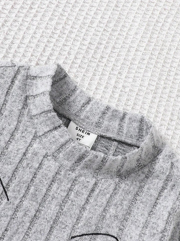 SHEIN 4pcs Young Girl Cute Cartoon Embroidery Stand Collar Long Sleeve T-Shirt & Lounge Pants Pajama Set, Snug Fit, Soft & Warm For Autumn/Winter