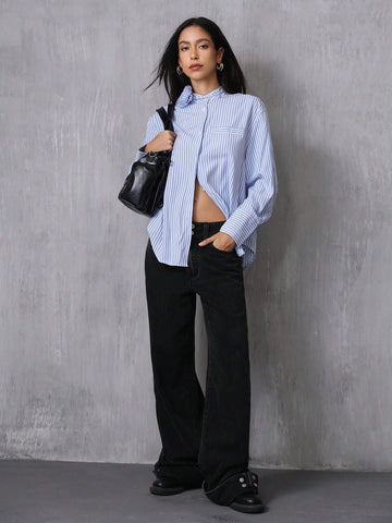 Elegant Design Collar 3D Floral Embellishment Long Sleeve Loose Women Blouse