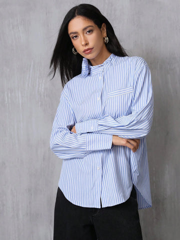 Elegant Design Collar 3D Floral Embellishment Long Sleeve Loose Women Blouse