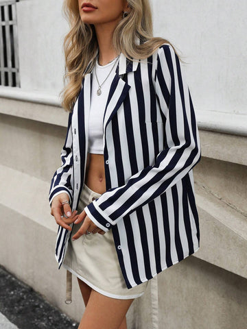 Affinna Loose Fit Long Sleeve Shirt With Random Contrasting Striped Collar