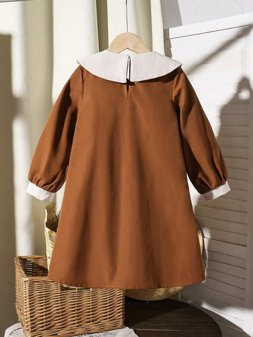 All-Match, Versatile And Elegant Brown-Toned Long-Sleeved Shirt, The Perfect First Piece For Toddler Girls For The Autumn And Winter Seasons, School, Outdoor Activities, And Family Gatherings.