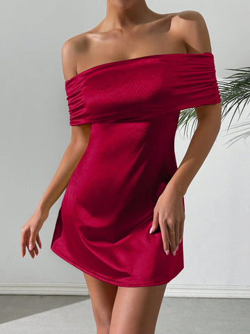 Off Shoulder Bandeau Sexy Formal Dress, Solid Color Bodycon