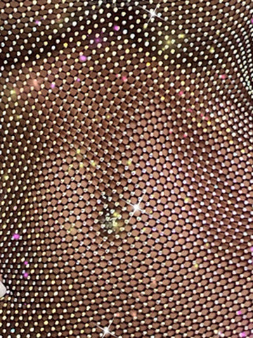 Rhinestone Studded Detail Backless Halter Neck Fishnet Mesh Dress Without Lingerie Set