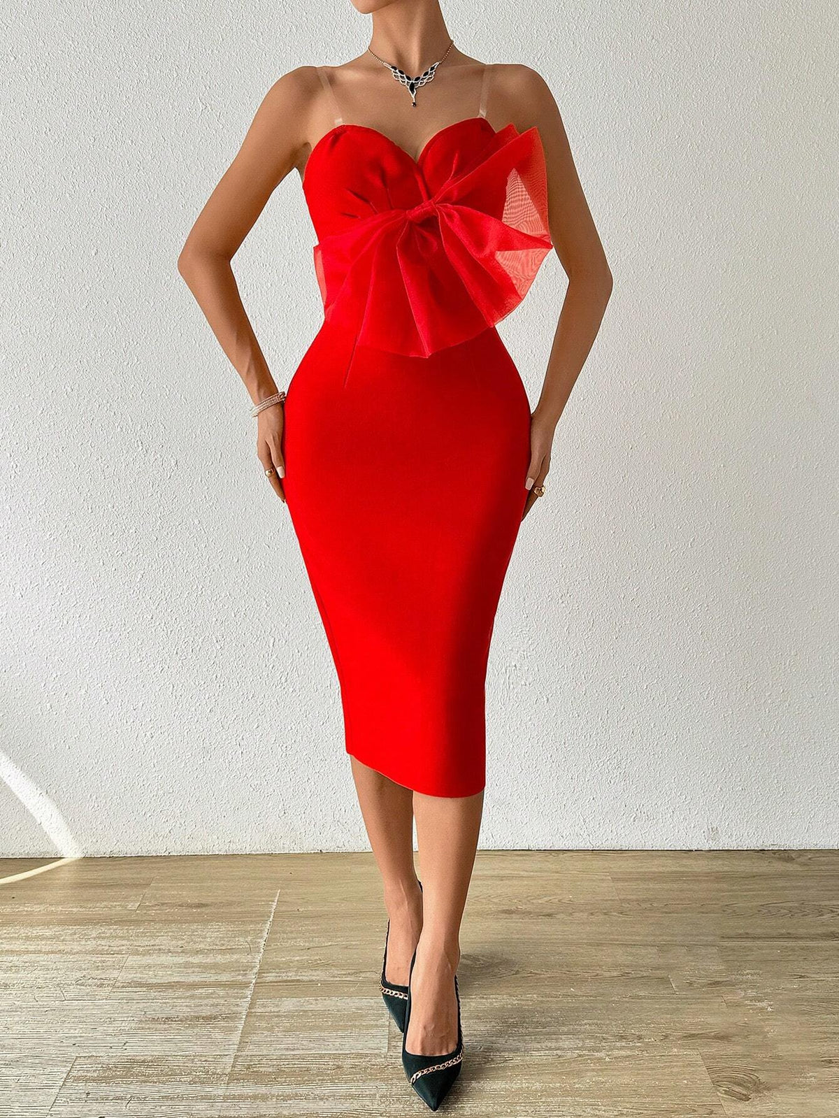 Sexy Mesh Splice Strapless Sleeveless Red Mini Dress