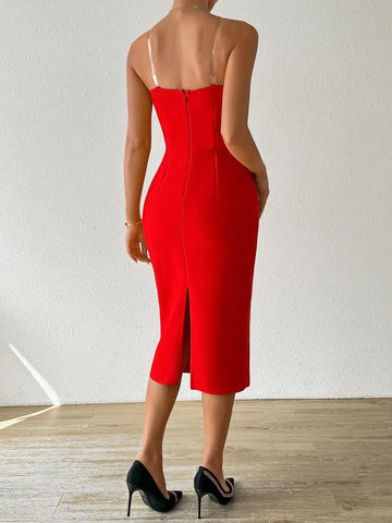 Sexy Mesh Splice Strapless Sleeveless Red Mini Dress