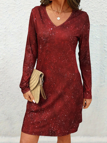 Women Casual Elegant V-Neck Knit Dress
