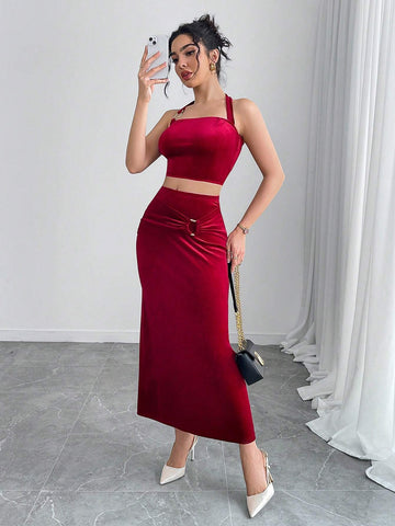 Allurite Women Plain Color Minimalist Casual Daily Wear A-Line Skirt