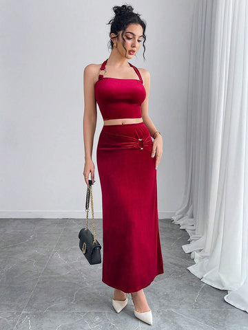 Allurite Women Plain Color Minimalist Casual Daily Wear A-Line Skirt