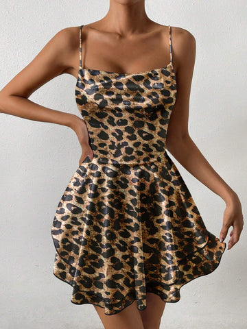 Women Sexy Leopard Print Backless Holiday Cami Dress Going Out Party