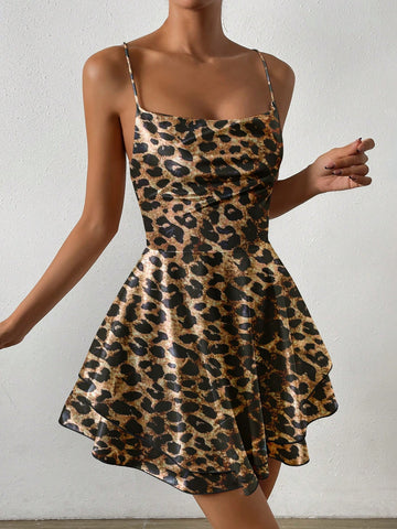 Women Sexy Leopard Print Backless Holiday Cami Dress Going Out Party