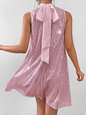 Women's Sequin Embellished Sleeveless High Neck Summer Dress