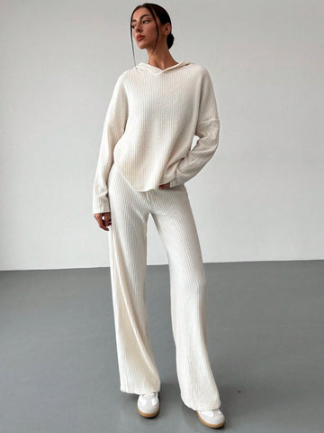 2pcs Set Fashionable Fall/Winter Casual Warm Hooded Sweatshirt And Extra Long Pants