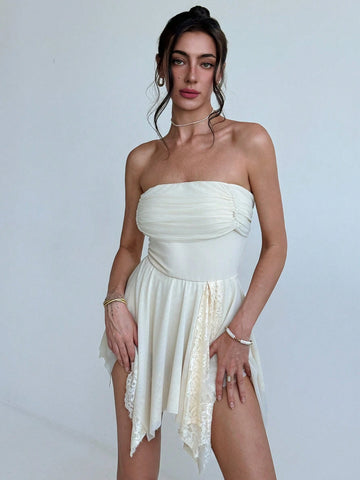Apricot Romantic Short Tight-Fitting Backless Dress With Umbrella Hem For Women's Spring & Summer Date