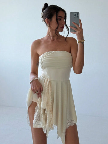 Apricot Romantic Short Tight-Fitting Backless Dress With Umbrella Hem For Women's Spring & Summer Date