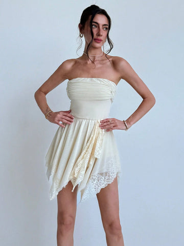 Apricot Romantic Short Tight-Fitting Backless Dress With Umbrella Hem For Women's Spring & Summer Date