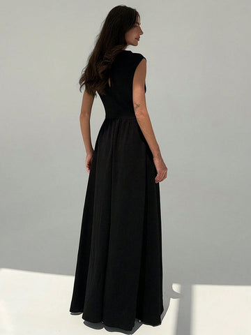 Elegant Crew Neck Sleeveless Fitted Contrast Color A-Line Cocktail Party Mini Dress