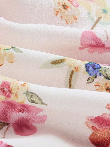 Aloruh Elegant Printed V-Neck Sleeveless A-Line Tank Top With Halter