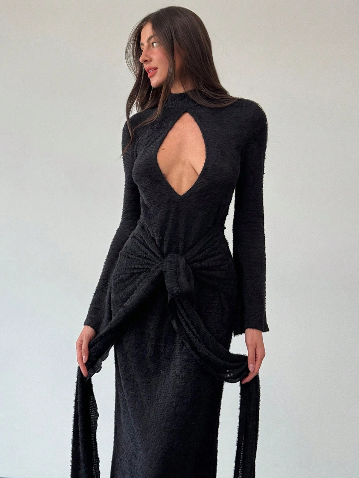 Fashion Crew Neck Skinny Hollow Out Sexy Low-Waist Twist Concealing Abdomen Floor-Length