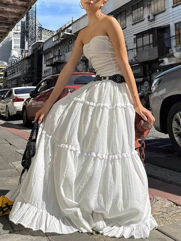 Ladies Solid Color Simple Style Strapless Dress For Daily Wear