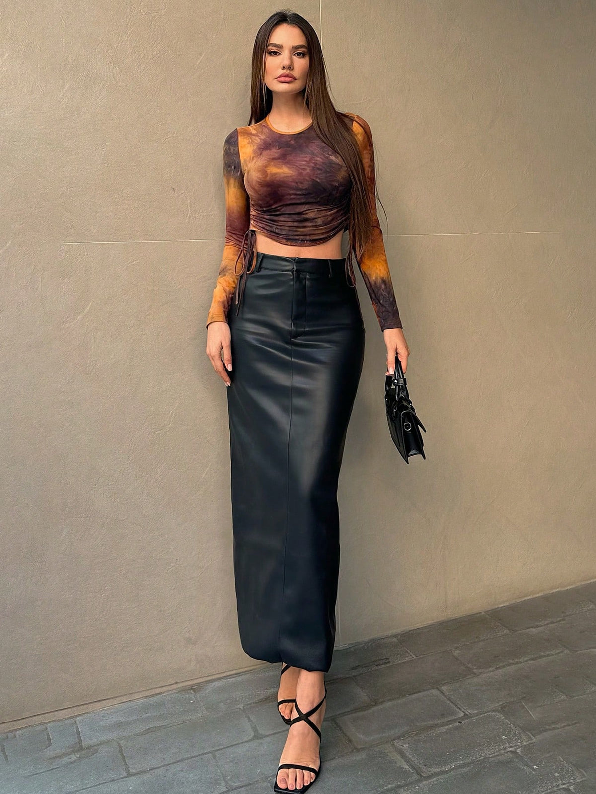 Aloruh Leisure Tie-Dye Pleated Drawstring Long Sleeve Women's T-Shirt