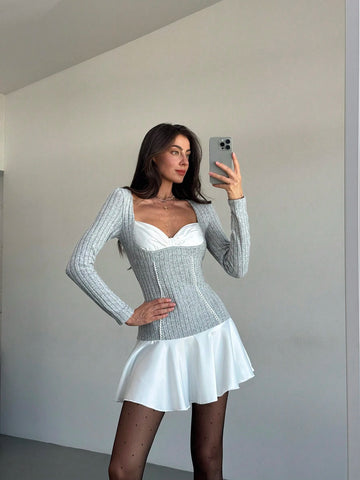 New Contrast Color Scoop Neck Mini Ballet Dress