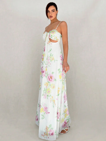 Romantic Date Or Summer Vacation Dress, Pleated Umbrella-Shaped Hem With Hollowed-Out Flower