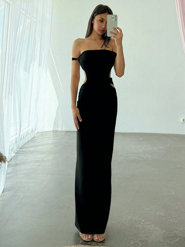 Spring/Summer Pure Minimalist Style Sleeveless Deep V-Neck Backless Waist Cutout Dress Tha
