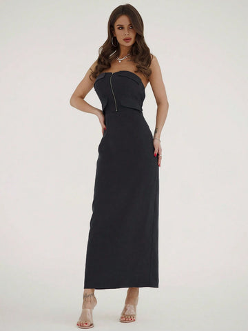 Spring & Summer Elegant Office Commute Back Zipper Split Sleeveless Dress
