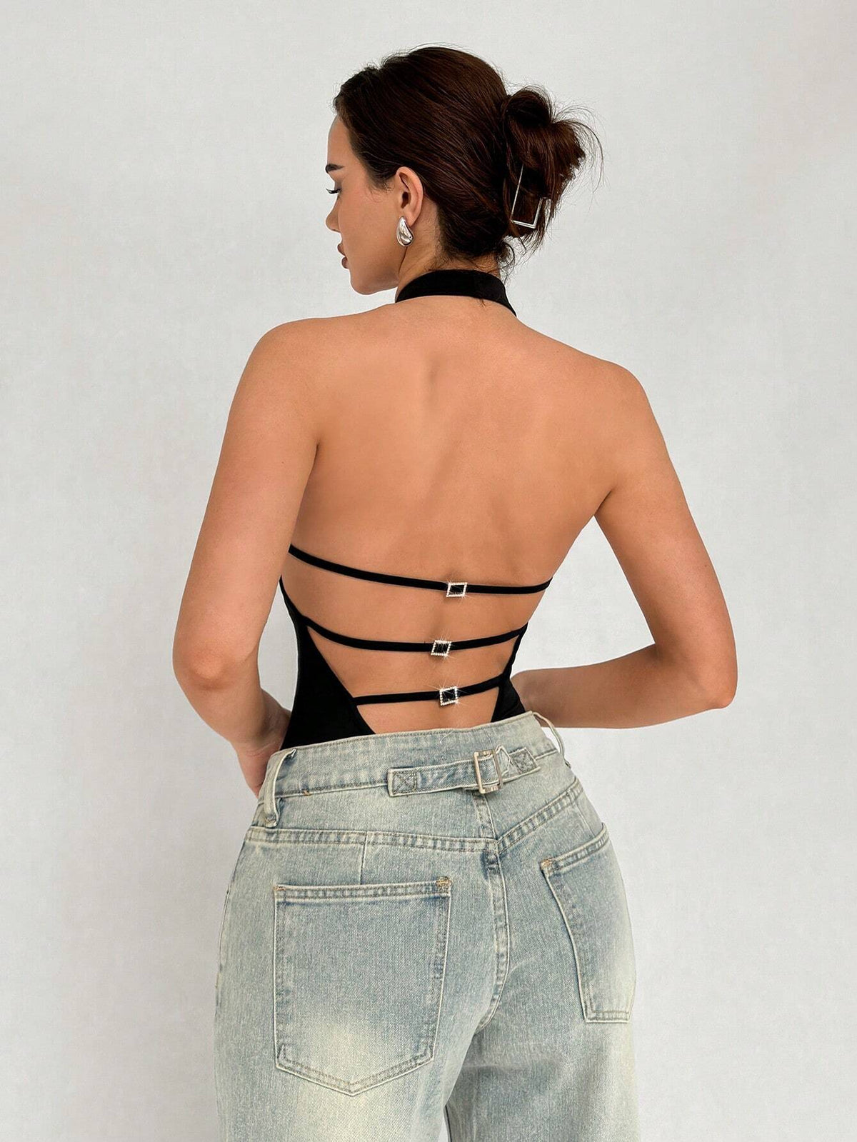 Women's Fashionable Elegant Deep V-Neck Halter Bodysuit