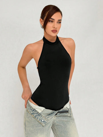Women's Fashionable Elegant Deep V-Neck Halter Bodysuit