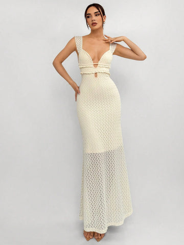Women's Holiday Style Sleeveless Backless Bodycon Knitted Dress With Cup-Shaped Bra, Fish Tail
