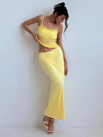 Women's Summer Fashion Solid Color Ruched Slim Fit Spaghetti Strap Dress