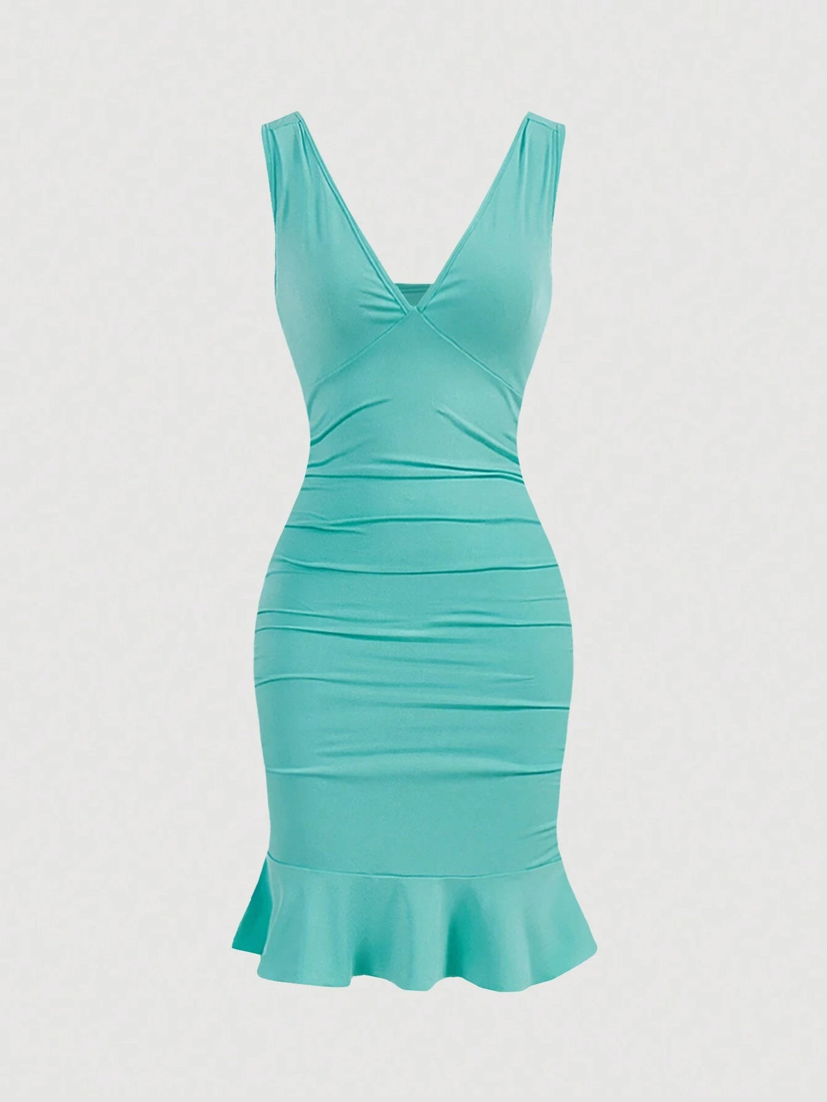 Women's Valentine's Day Deep-V Tank Top And Ruffled Hem Mini Dress With Bodycon Pleats, Suitable For Holiday And Date
