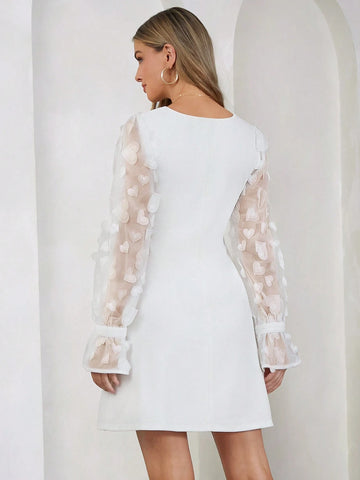 Women's White Spring Mesh Sleeve Dress