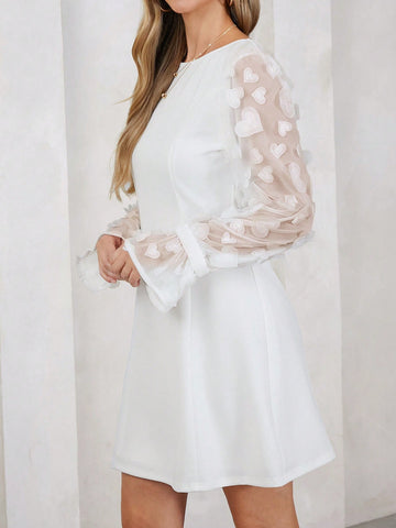 Women's White Spring Mesh Sleeve Dress