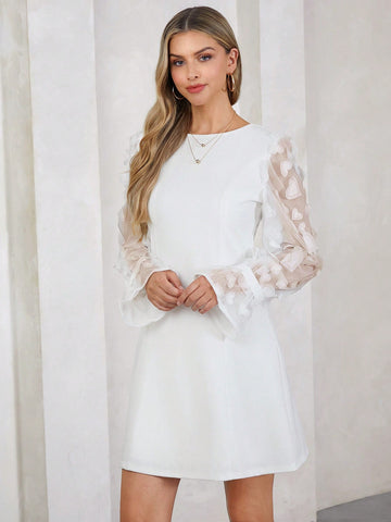 Women's White Spring Mesh Sleeve Dress