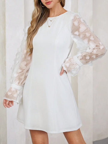 Women's White Spring Mesh Sleeve Dress