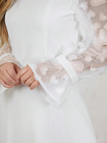 Women's White Spring Mesh Sleeve Dress