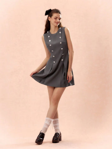 Romantic Women's Grey Sweetheart Elegant Sparkling Diamond Decor Sleeveless Princess
