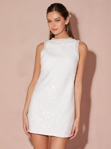 Autumn/Winter Romantic Women's Pure White Fashionable Haute Sequin Exquisite Pearl Beaded